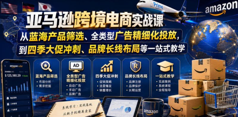 亚马逊跨境电商实战课,从蓝海产品筛选、全类型广告精细化投放,到四季大促冲刺、品牌长线布局等一站式教学-初遇资源网