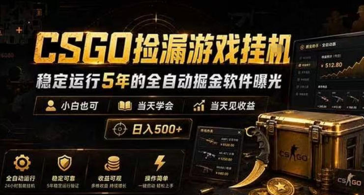 CSGO捡漏游戏挂G，稳定运行5年的全自动掘金软件曝光，小白也可当天学会，当天见收益，日入500+-初遇资源网