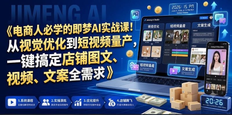 电商人必学的即梦AI实战课!从视觉优化到短视频量产,一键搞定店铺图文、视频、文案全需求-初遇资源网
