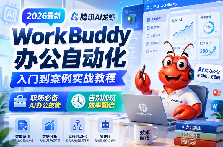 2026最新腾讯AI龙虾WorkBuddy办公自动化入门到案例实战教程，职场必备AI办公技能，告别加班，效率翻倍-初遇资源网