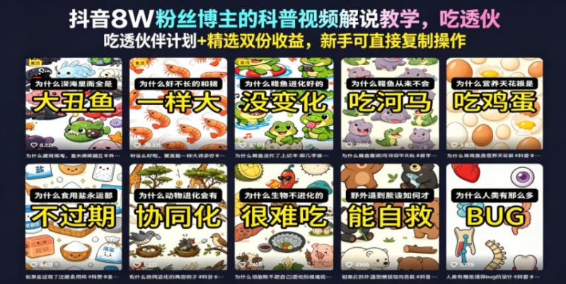 抖音8W粉丝博主的科普视频解说教学,吃透伙伴计划+精选双份收益,新手可直接复制操作-初遇资源网