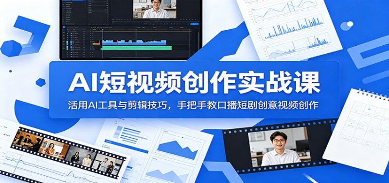 AI短视频创作实战课:活用AI工具与剪辑技巧,手把手教口播短剧创意视频创作-初遇资源网