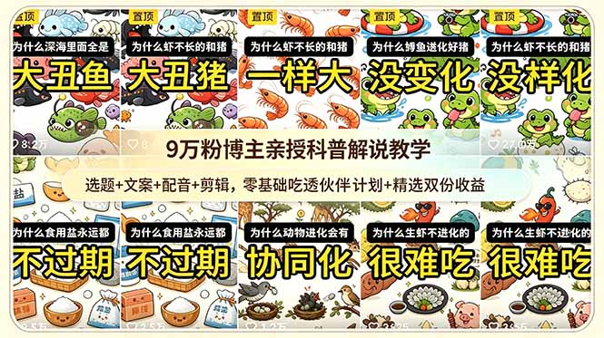 9w粉博主亲授科普解说教学:选题+文案+配音+剪辑,零基础吃透伙伴计划+精选双份收益-初遇资源网