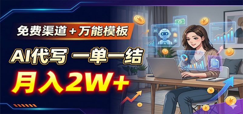 免费渠道+万能模板,AI代写一单一结,月入2W+-初遇资源网