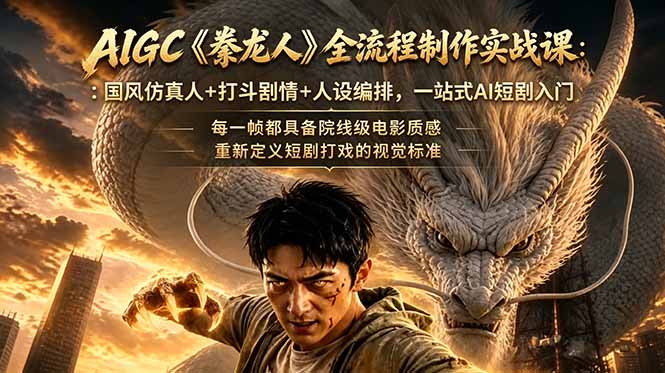 AIGC《豢龙人》全流程制作实战课：国风仿真人+打斗剧情+人设编排，一站式AI短剧入门-初遇资源网