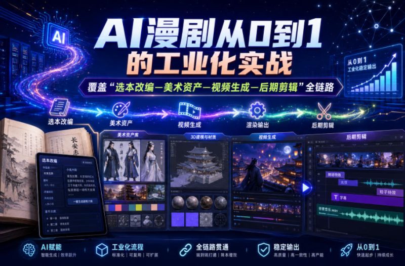 AI漫剧从0到1的工业化实战,覆盖“选本改编—美术资产—视频生成—后期剪辑”全链路(更新6月)-初遇资源网