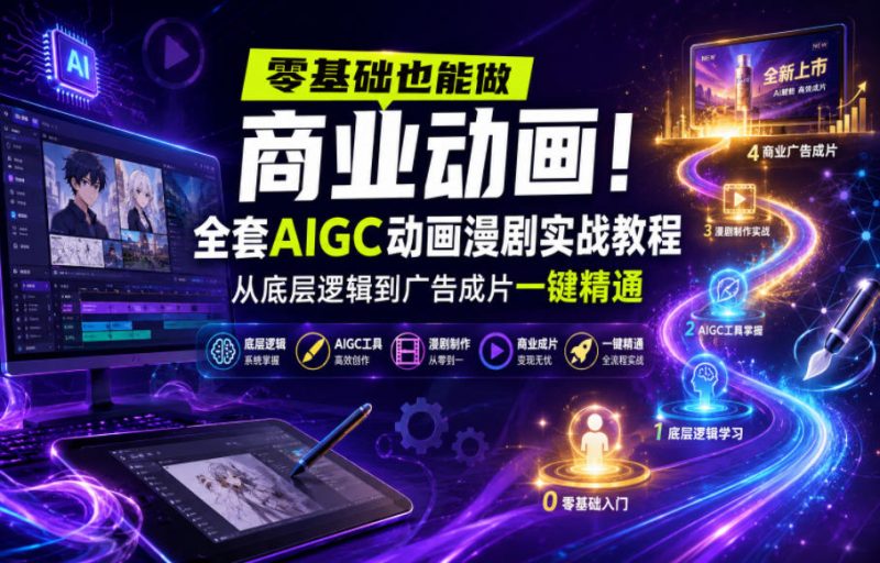 零基础也能做商业动画!全套AIGC动画漫剧实战教程,从底层逻辑到广告成片一键精通-初遇资源网