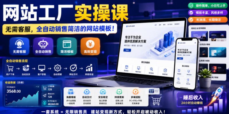 网站工厂实操课，无需客服，网站模板自动赚钱！【原创双语字幕】-初遇资源网