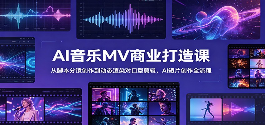 【福缘网创】AI音乐MV商业打造课：从脚本分镜创作到动态渲染对口型剪辑，AI短片创作全流程 - 初遇资源网