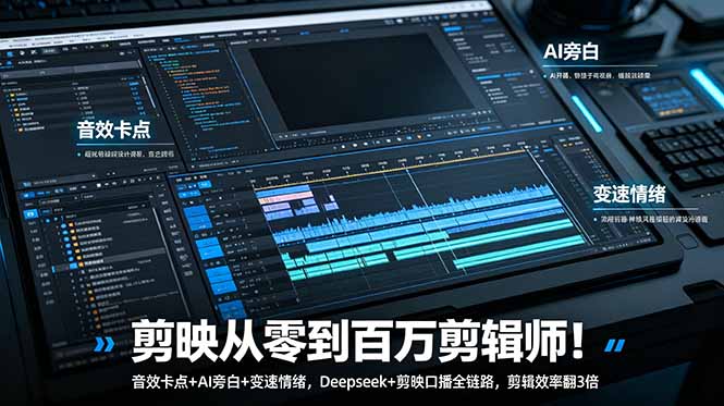 剪映从零到百万剪辑师!音效卡点+AI旁白+变速情绪,Deepseek+剪映口播全链路,剪辑效率翻3倍-初遇资源网