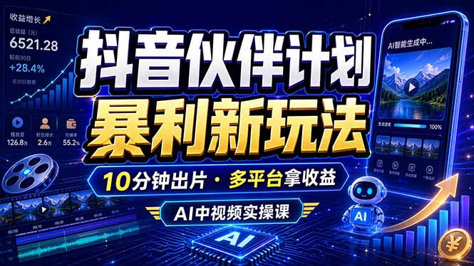 抖音伙伴计划最新玩法,无需配音剪辑,10分钟出一条原创视频,轻松日入三位数-初遇资源网