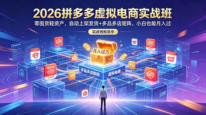 2026拼多多虚拟电商实战班:零囤货轻资产,自动上架发货+多品多店矩阵,小白也能月入过万-初遇资源网