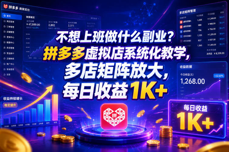 不想上班做什么副业?拼多多虚拟店系统化教学,多店矩阵放大,每日收益1K+-初遇资源网