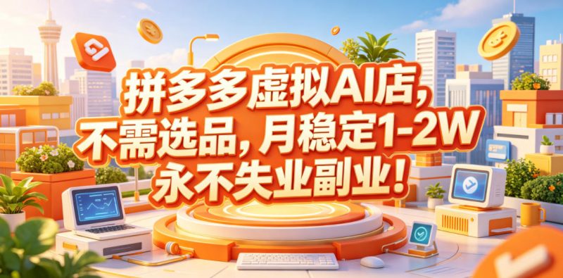 拼多多虚拟AI店,不需选品,月稳定1-2W,永不失业副业!-初遇资源网