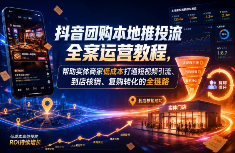 抖音团购本地推投流全案运营教程,帮助实体商家低成本打通短视频引流、到店核销、复购转化的全链路-初遇资源网