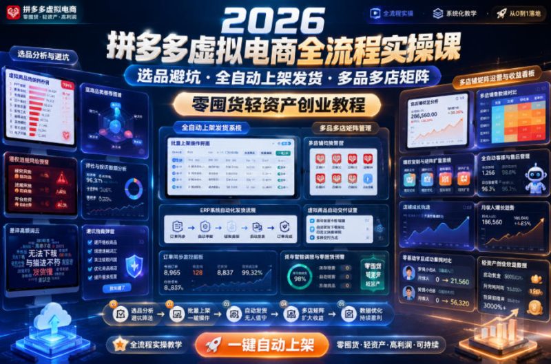 2026拼多多虚拟电商全流程实操课,选品避坑・全自动上架发货・多品多店矩阵,零囤货轻资产创业教程-初遇资源网