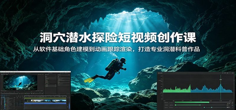 洞穴潜水探险短视频创作课:从软件基础角色建模到动画跟踪渲染,打造专业洞潜科普作品-初遇资源网