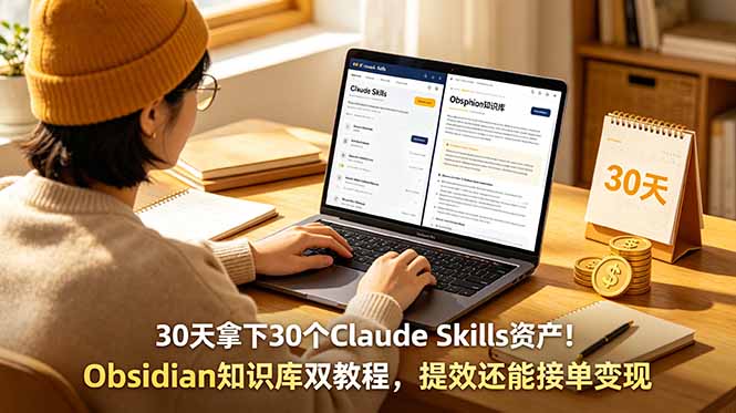 30天拿下30个Claude Skills资产!Obsidian知识库双教程,提效还能接单变现-初遇资源网