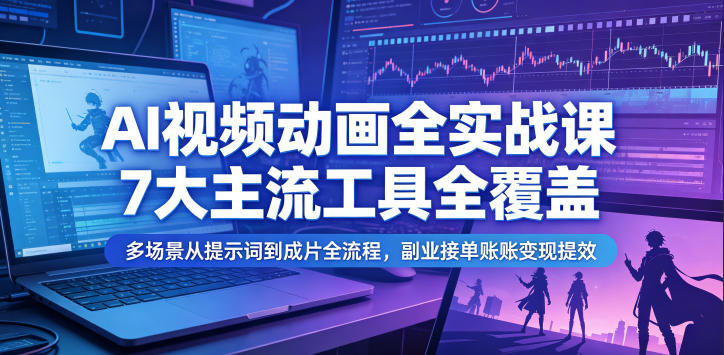 AI视频动画全实战课，7大主流工具全覆盖，多场景从提示词到成片全流程，副业接单账号变现提效-初遇资源网