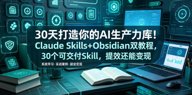 30天打造你的AI生产力库!Claude Skills+Obsidian 双教程,30 个可交付 Skill,提效还能变现-初遇资源网