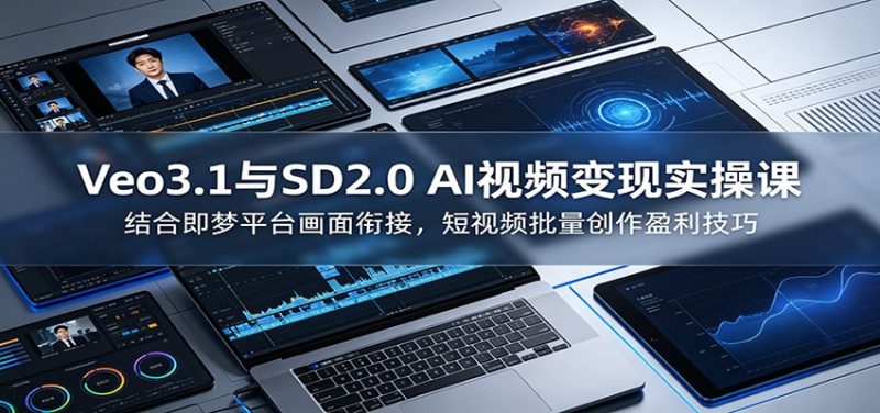 Veo3.1与SD2.0 AI视频变现实操课课：结合即梦平台画面衔接，短视频批量创作盈利技巧-初遇资源网