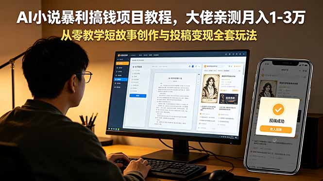 AI小说暴利搞钱项目教程,大佬亲测月入1-3万,从零教学短故事创作与投稿变现全套玩法-初遇资源网