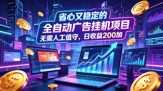 全自动广告挂机项目,全程无需人工值守。稳定创收每日收益200+-初遇资源网