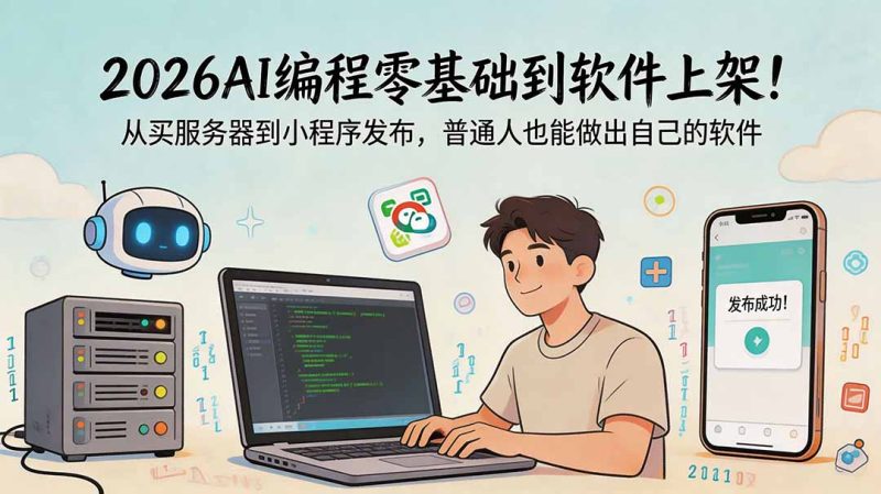 2026AI编程零基础到软件上架!从买服务器到小程序发布,普通人也能做出自己的软件-初遇资源网