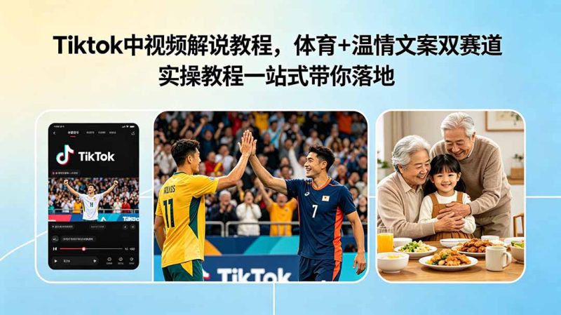 Tiktok中视频解说教程,体育+温情文案双赛道实操教程一站式带你落地-初遇资源网