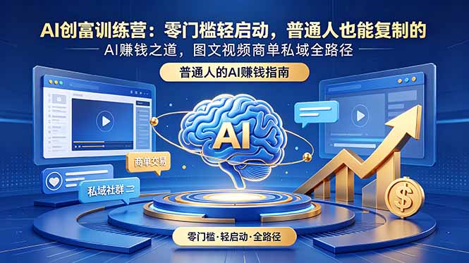 AI创富训练营:零门槛轻启动,普通人也能复制的AI赚钱之道,图文视频商单私域全路径-初遇资源网