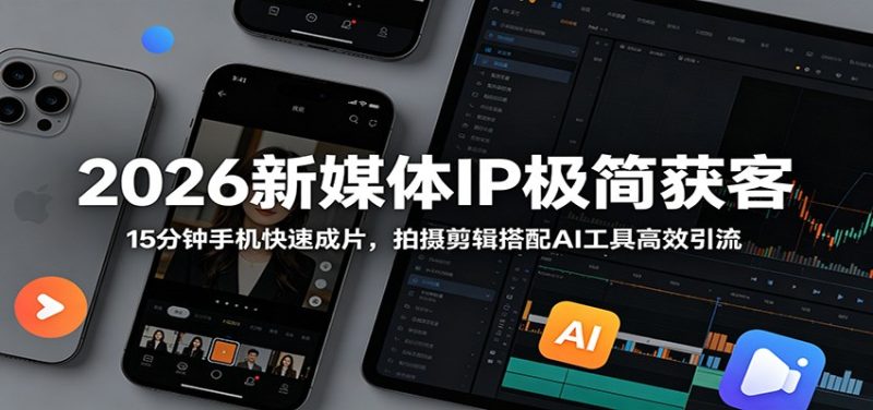2026新媒体IP极简获客:15分钟手机快速成片,拍摄剪辑搭配AI工具高效引流-初遇资源网