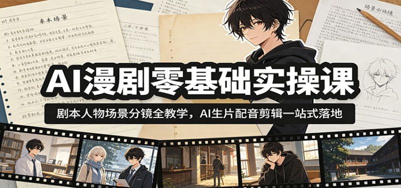 AI漫剧零基础实操课：剧本人物场景分镜全教学，AI生片配音剪辑一站式落地-初遇资源网