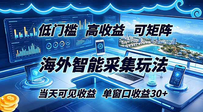 海外智能采集玩法,低门槛高单价可矩阵,当天可见收益,单窗口30+-初遇资源网
