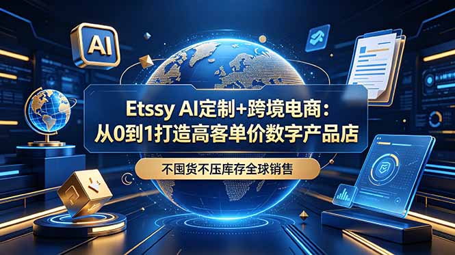 Etsy AI定制+跨境电商：从0到1打造高客单价数字产品店，不囤货不压库存全球销售-初遇资源网