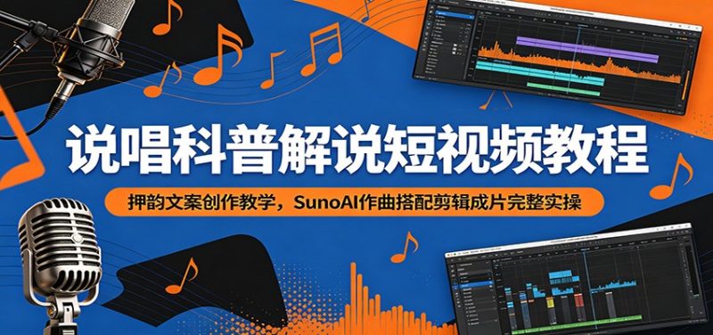 说唱科普解说短视频教程:押韵文案创作教学,SunoAI作曲搭配剪辑成片完整实操-初遇资源网