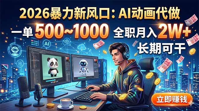 2026暴力新风口:AI动画代做,一单500~1000,全职月入2W+,长期可干-初遇资源网