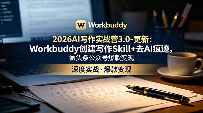 2026AI写作实战营3.0-更新:Workbuddy创建写作Skill+去AI痕迹,微头条公众号爆款变现-初遇资源网