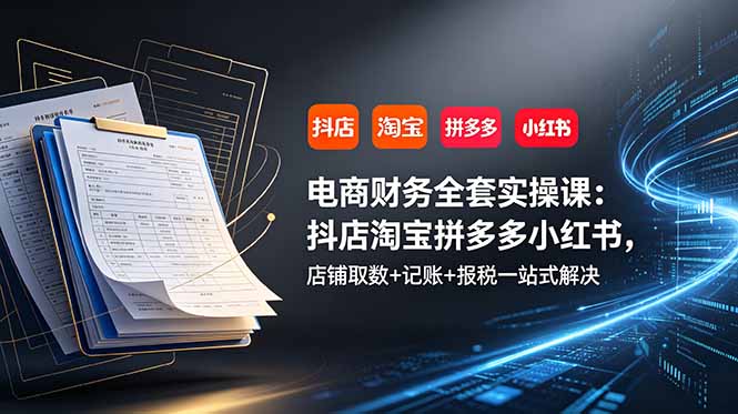 电商财务全套实操课:抖店淘宝拼多多小红书,店铺取数+记账+报税一站式解决-初遇资源网
