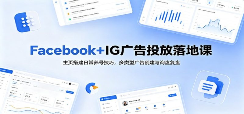 Facebook+IG广告投放落地课:主页搭建日常养号技巧,多类型广告创建与询盘复盘-初遇资源网
