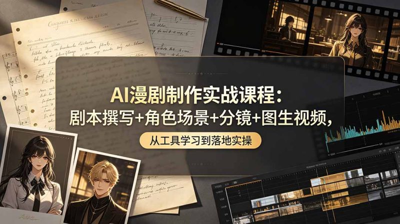 AI漫剧制作实战课程：剧本撰写+角色场景+分镜+图生视频，从工具学习到落地实操-初遇资源网
