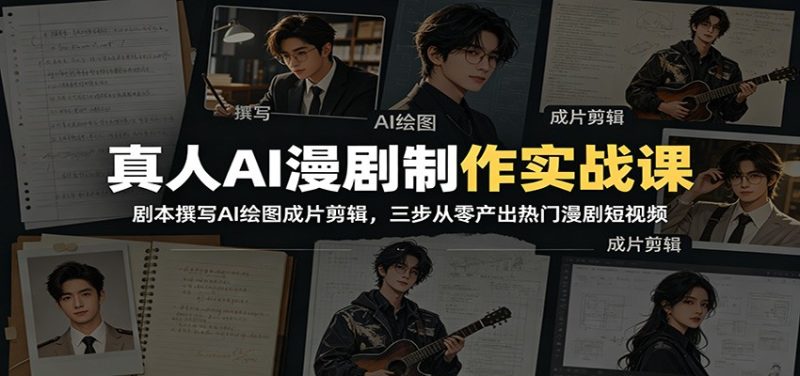 真人AI漫剧制作实战课：剧本撰写AI绘图成片剪辑，三步从零产出热门漫剧短视频-初遇资源网