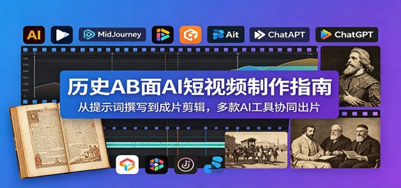 历史AB面AI短视频制作指南：从提示词撰写到成片剪辑，多款AI工具协同出片-初遇资源网