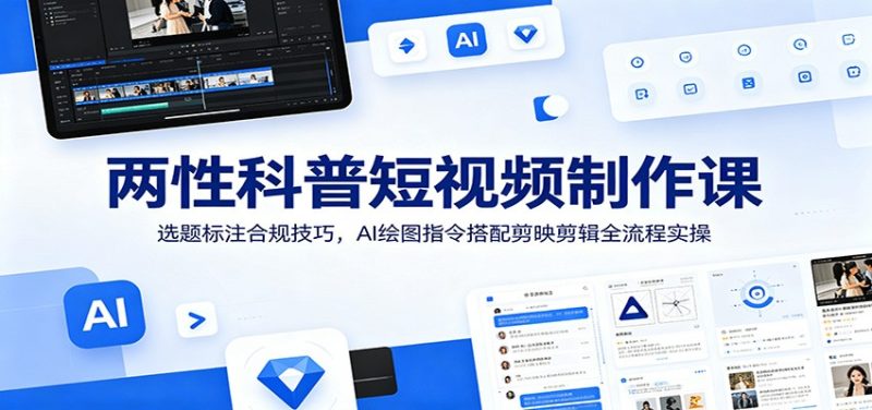 两性科普短视频制作课：选题标注合规技巧，AI绘图指令搭配剪映剪辑全流程实操-初遇资源网
