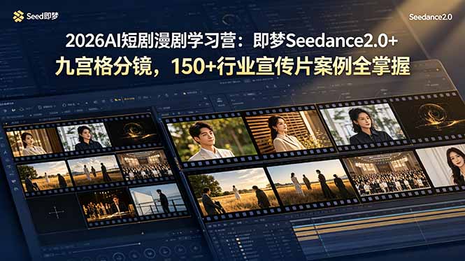 【中创网】2026AI短剧漫剧学习营：即梦Seedance2.0+九宫格分镜，150+行业宣传片案例全掌握 - 初遇资源网