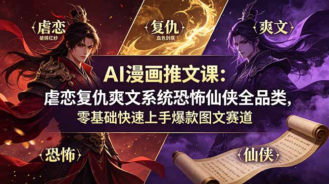 【中创网】AI漫画推文课：虐恋复仇爽文系统恐怖仙侠全品类，零基础快速上手爆款图文赛道 - 初遇资源网