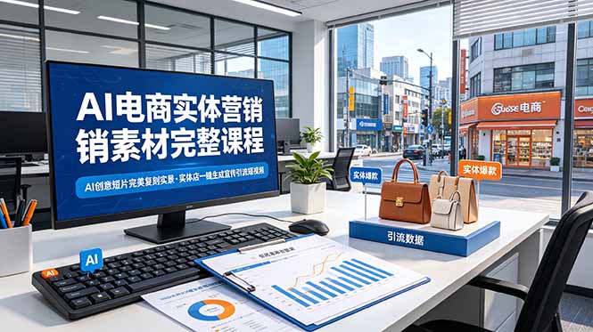 AI电商实体营销素材完整课程，AI创意短片完美复刻实景，实体店一键生成宣传引流短视频-初遇资源网