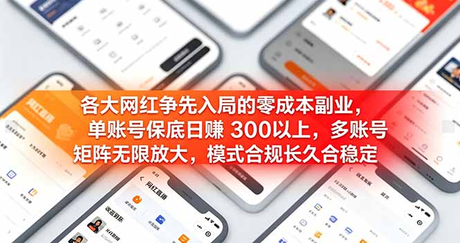 各大网红争先入局的零成本副业，单账号保底日赚 300 以上，多号矩阵可放大，模式合规长久稳定！-初遇资源网