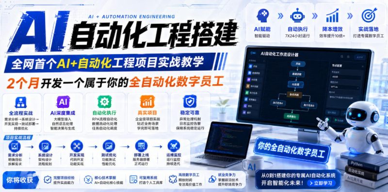 AI自动化工程全栈实战：2个月开发全自动化数字员工，大模型+工作流+RPA+部署一站式掌握-初遇资源网