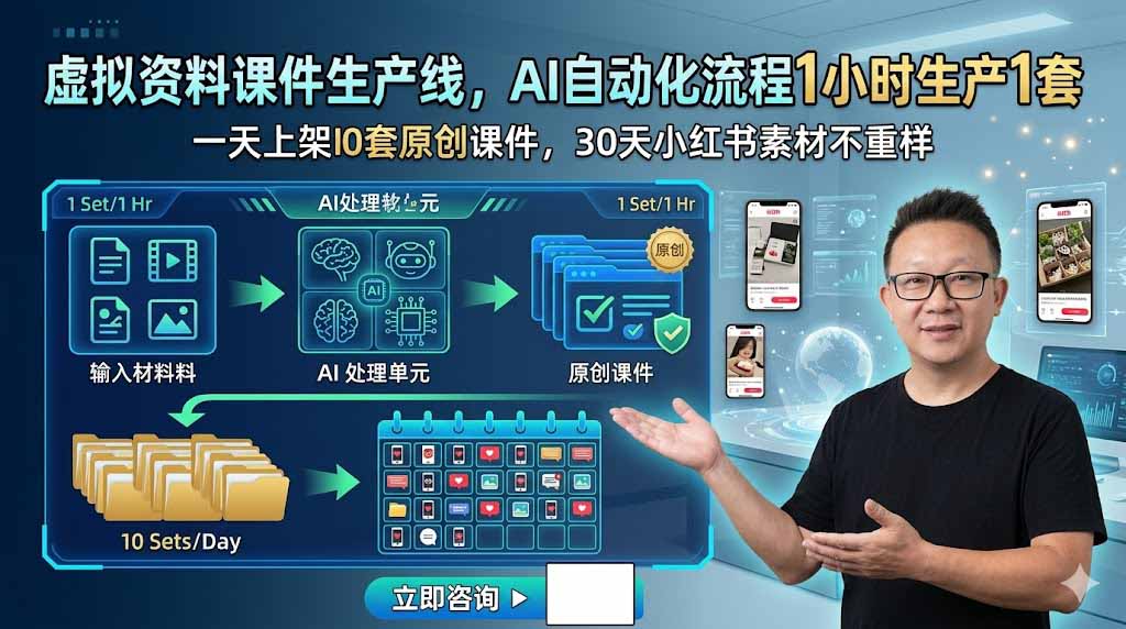 【中创网】虚拟资料课件生产线，AI自动化流程1小时生产1套，一天上架10套原创课件，30天小红书素材不重样 - 初遇资源网