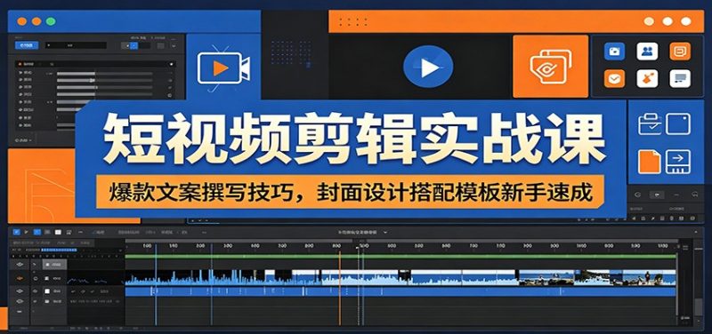 短视频剪辑实战课：爆款文案撰写技巧，封面设计搭配模板新手速成-初遇资源网